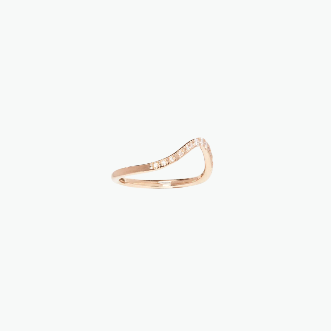 Anel Wave Ouro Amarelo Diamante