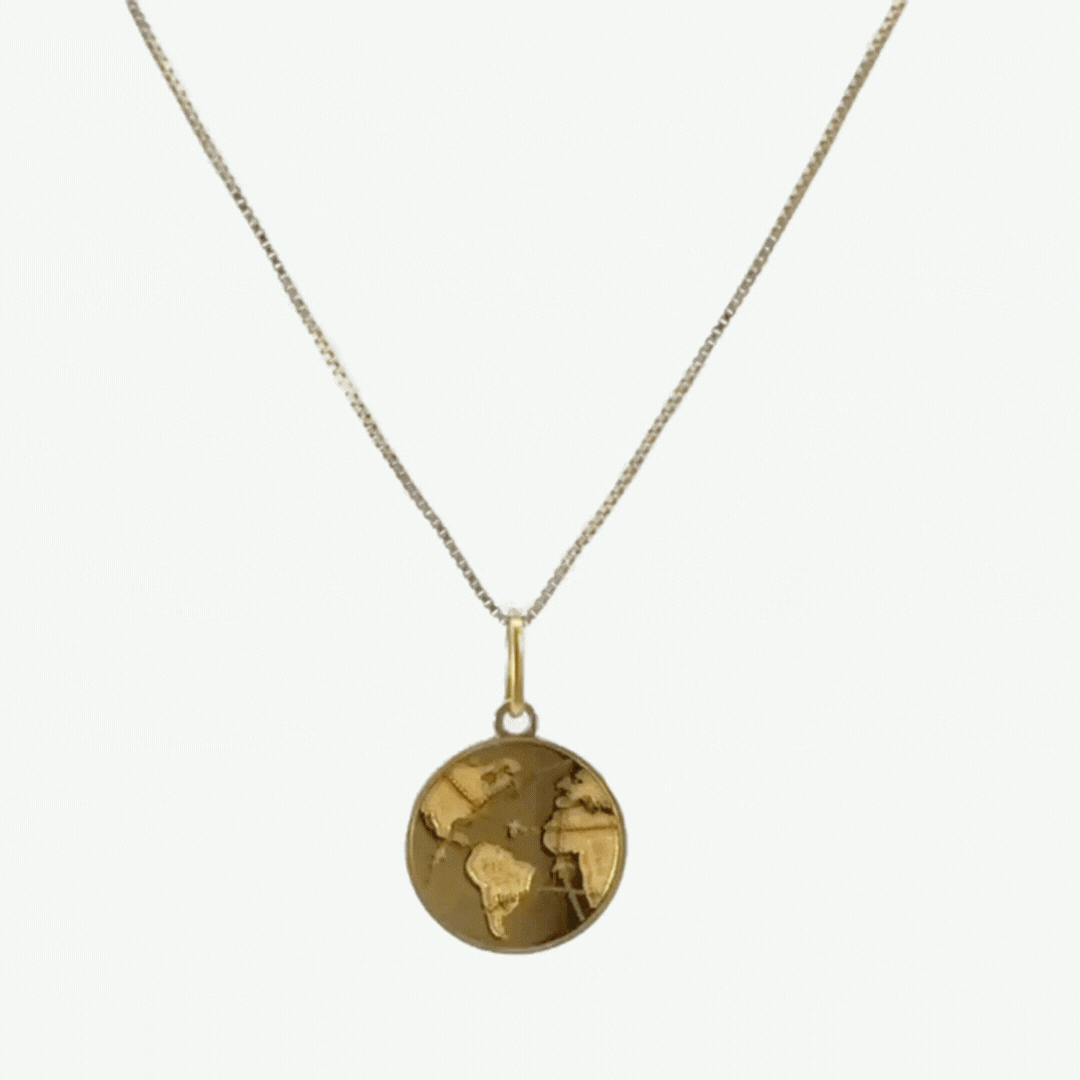 Colar Ouro Amarelo Mapa Mundi